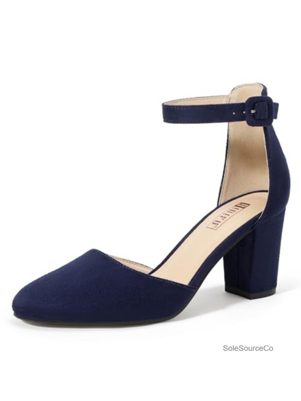 Chunky Block Heel Pumps Women's Closed Toe Suede Dress Shoes
